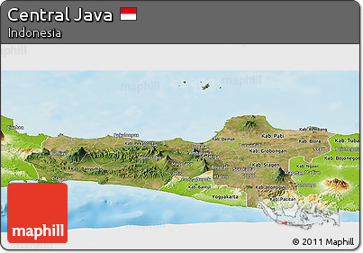 Satellite Panoramic Map of Central Java, physical outside