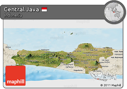 Satellite Panoramic Map of Central Java, shaded relief outside