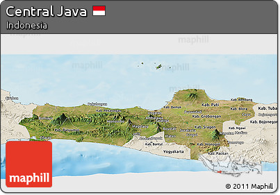 Satellite Panoramic Map of Central Java, shaded relief outside
