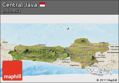 Satellite Panoramic Map of Central Java, shaded relief outside