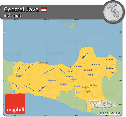 Savanna Style Simple Map of Central Java, single color outside