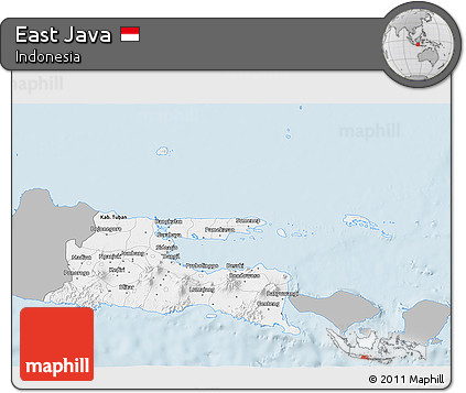 Gray 3D Map of East Java, single color outside