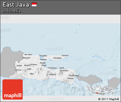 Gray 3D Map of East Java, single color outside