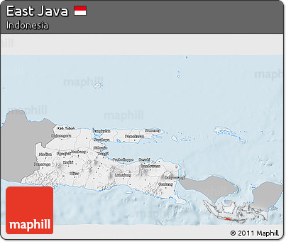 Gray 3D Map of East Java, single color outside