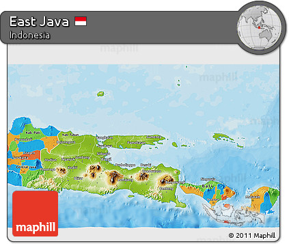 Physical 3D Map of East Java, political outside
