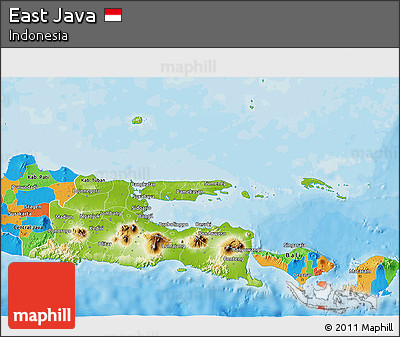 Physical 3D Map of East Java, political outside