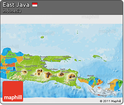 Physical 3D Map of East Java, political outside