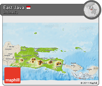 Physical 3D Map of East Java, shaded relief outside