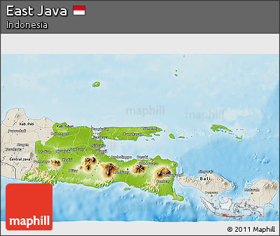 Physical 3D Map of East Java, shaded relief outside