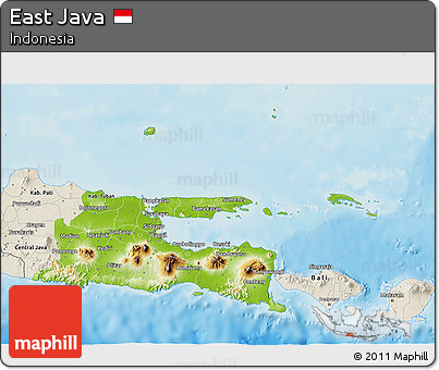 Physical 3D Map of East Java, shaded relief outside