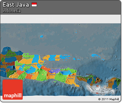 Political 3D Map of East Java, darken
