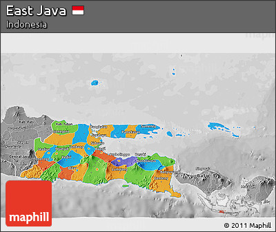 Political 3D Map of East Java, desaturated