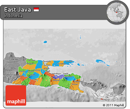 Political 3D Map of East Java, desaturated