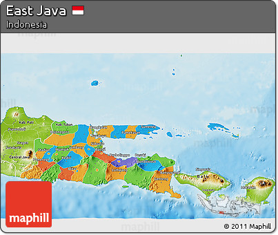 Political 3D Map of East Java, physical outside