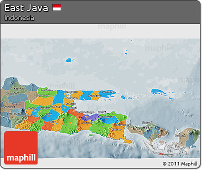 Political 3D Map of East Java, semi-desaturated