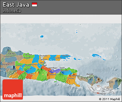 Political 3D Map of East Java, semi-desaturated