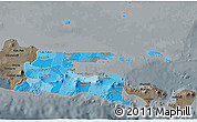 Political Shades 3D Map of East Java, darken, semi-desaturated