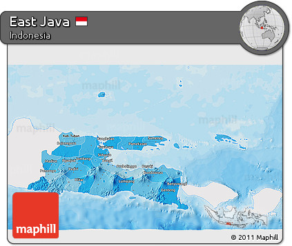 Political Shades 3D Map of East Java, single color outside