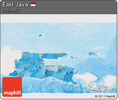 Political Shades 3D Map of East Java, single color outside