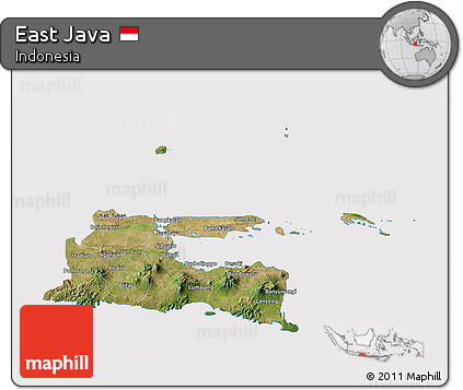 Satellite 3D Map of East Java, cropped outside