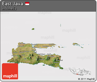 Satellite 3D Map of East Java, cropped outside