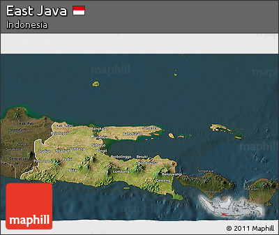Satellite 3D Map of East Java, darken