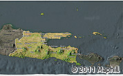 Satellite 3D Map of East Java, darken, semi-desaturated