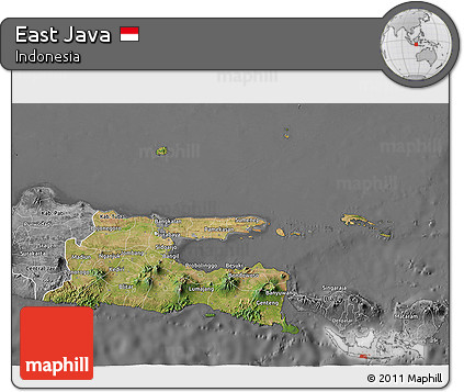 Satellite 3D Map of East Java, desaturated