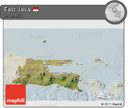 Satellite 3D Map of East Java, lighten
