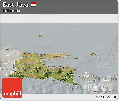 Satellite 3D Map of East Java, lighten, semi-desaturated