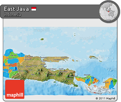 Satellite 3D Map of East Java, political outside