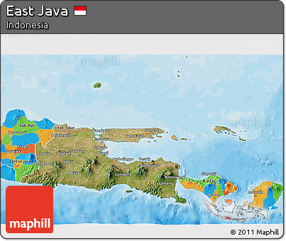 Satellite 3D Map of East Java, political outside