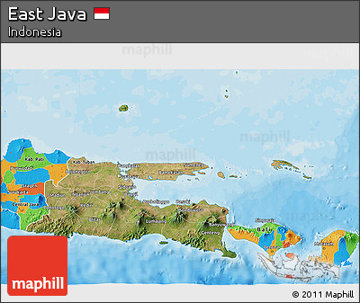 Satellite 3D Map of East Java, political outside