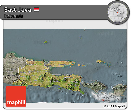 Satellite 3D Map of East Java, semi-desaturated