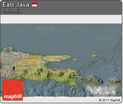 Satellite 3D Map of East Java, semi-desaturated