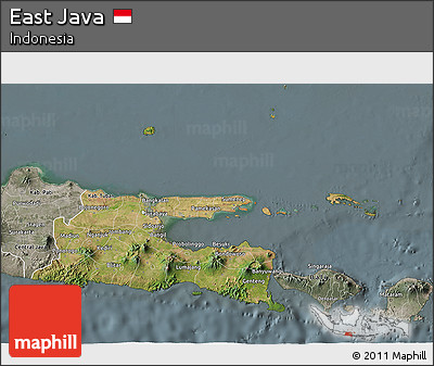 Satellite 3D Map of East Java, semi-desaturated