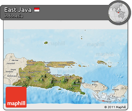 Satellite 3D Map of East Java, shaded relief outside