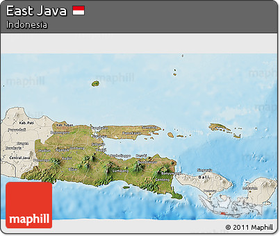 Satellite 3D Map of East Java, shaded relief outside