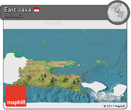 Satellite 3D Map of East Java, single color outside