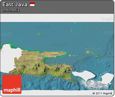 Satellite 3D Map of East Java, single color outside