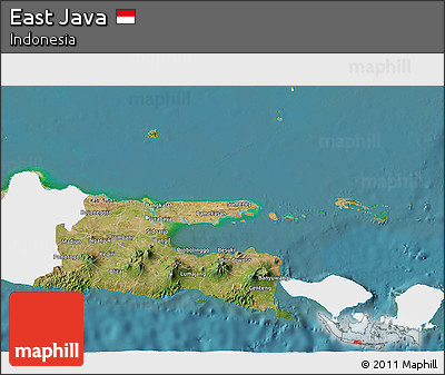 Satellite 3D Map of East Java, single color outside