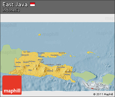 Savanna Style 3D Map of East Java, single color outside