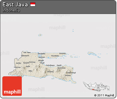 Shaded Relief 3D Map of East Java, cropped outside