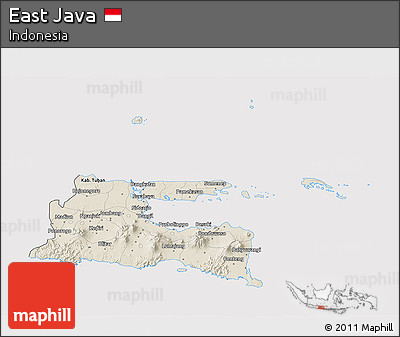Shaded Relief 3D Map of East Java, cropped outside