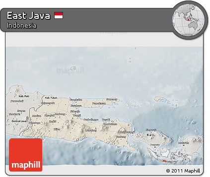 Shaded Relief 3D Map of East Java, semi-desaturated