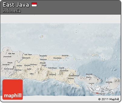 Shaded Relief 3D Map of East Java, semi-desaturated