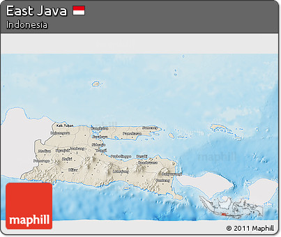 Shaded Relief 3D Map of East Java, single color outside