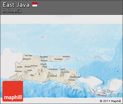 Shaded Relief 3D Map of East Java, single color outside