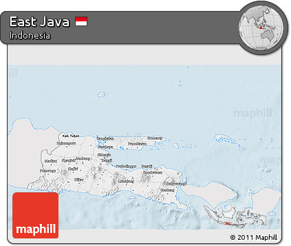 Silver Style 3D Map of East Java, single color outside