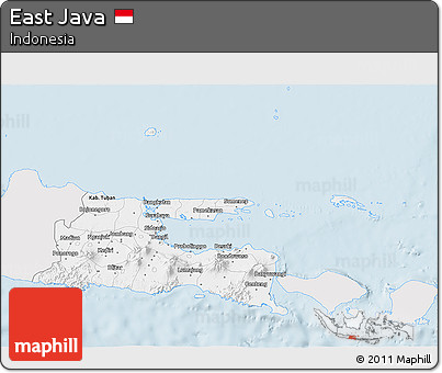 Silver Style 3D Map of East Java, single color outside